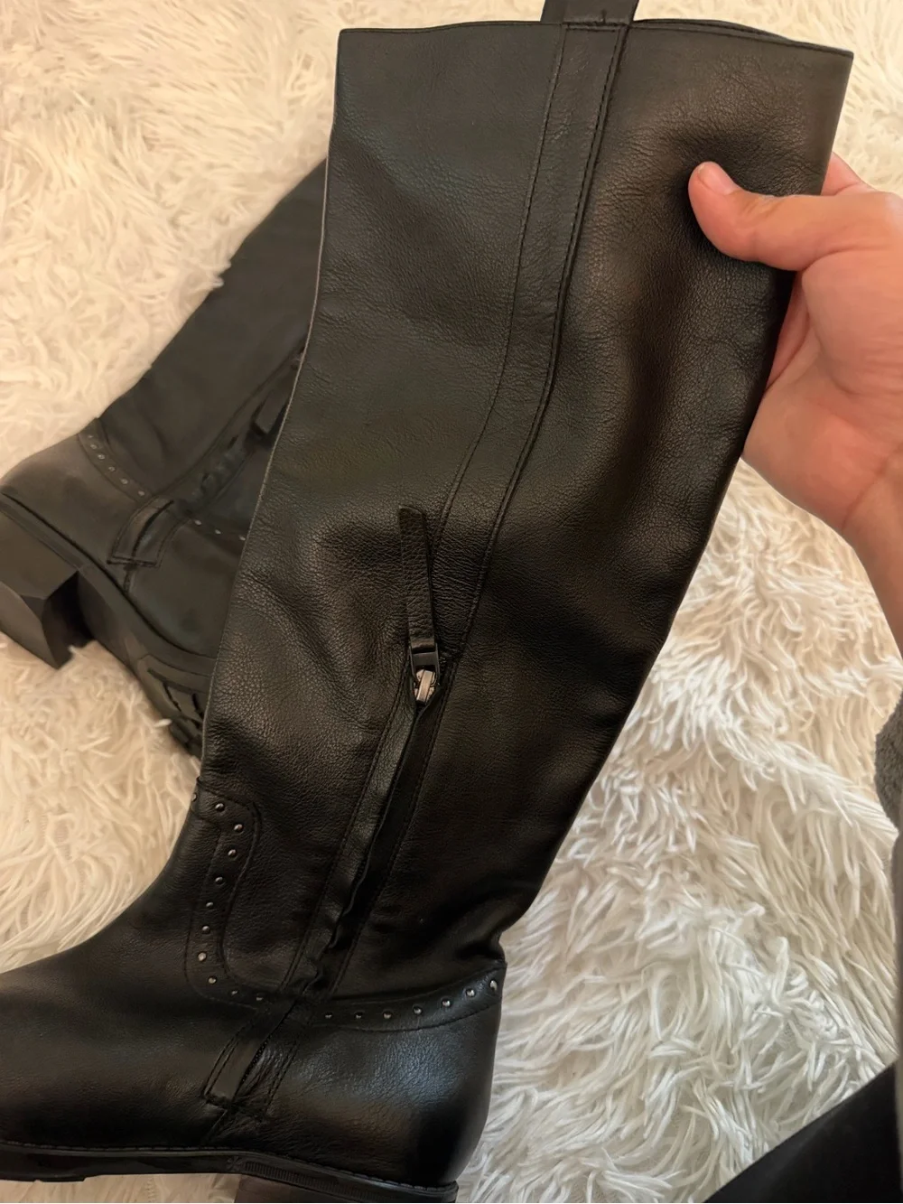 Sam Edelman Prina Black Leather Riding Boots Studded Tall NWOB Size 6